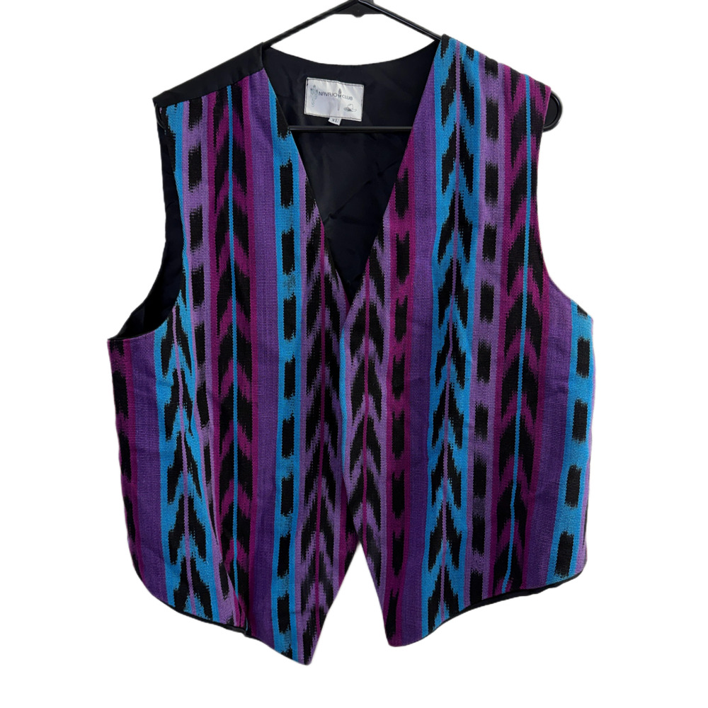 Navajo Club Vest Mens XL Purple Blue Aztec Woven Lined Open Made in USA